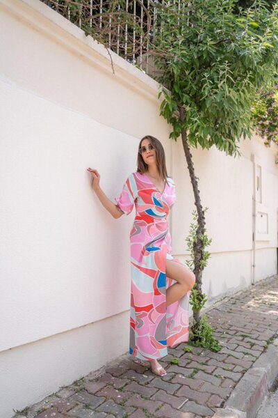 JANES Haljina sa šlifovima i fuksijastim uzorkom