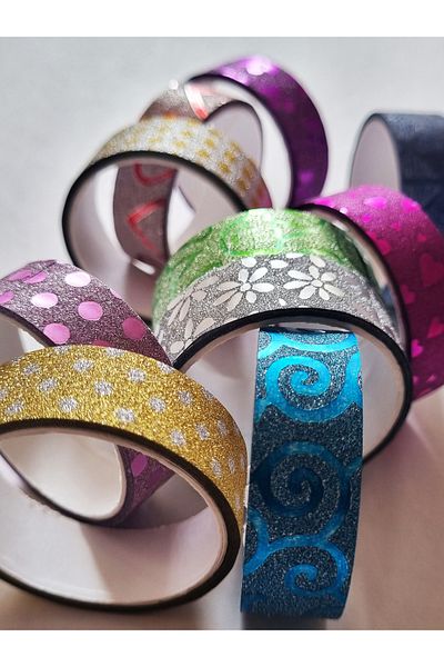 Modellino 10 Pieces 10 Different Patterned Glitter Tape Ufen Decoration Tape