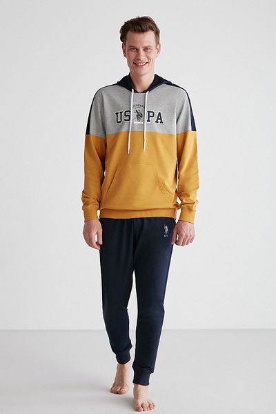 U.S. Polo Assn. 18714 Ανδρικό σετ μακρυμάνικης πιτζάμες με κίτρινη κουκούλα