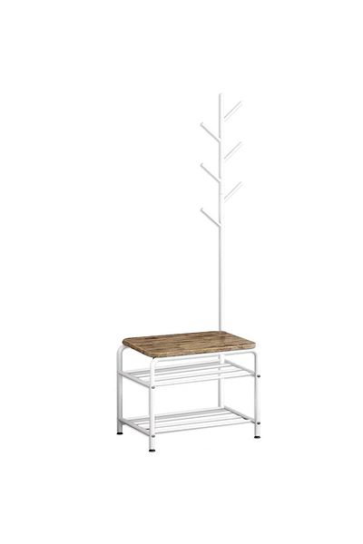 Quasar & Co. Cuier Cu Bancuta Si Raft Incaltaminte, Mobila Hol, 54x35x170,5 Cm, Lemn/metal, Alb
