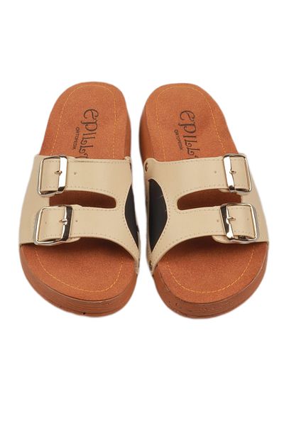 Epilla Women's Cream, Beige Double Buckle Orthopedic Daily Epinli Heel Spur Slippers
