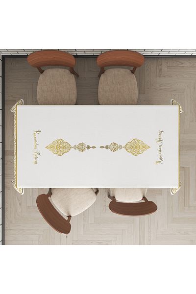 yok yok evim eve dair her şey Ramadan Themed Gold Border Patterned Carefree Tablecloth