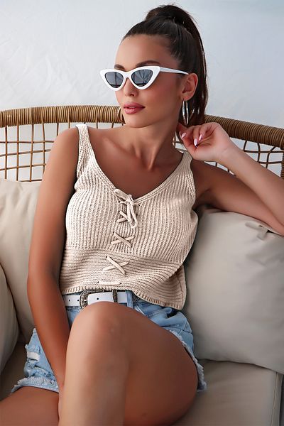 AQE FASHION Front-Back V-Neck Blouse with Rope Strap and Mink Binding Options