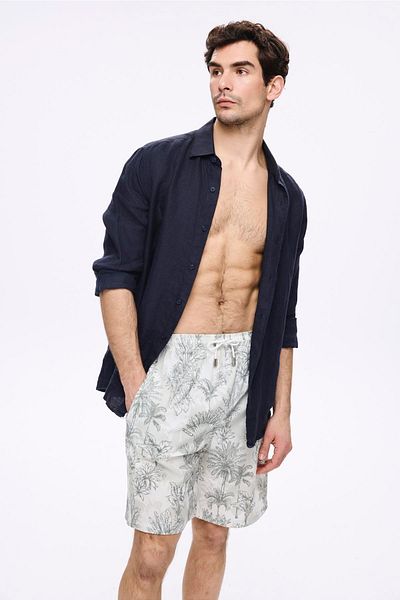 Haşema Pantaloni scurți pentru bărbați, kaki, cu model de palmier, pentru piscină și mare 5036