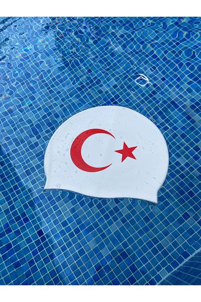 ŞevAyy Turkish Flag Printed Silicone Swimming Cap