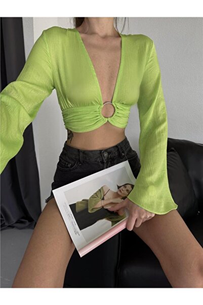 Wear Up Eyesof Saten Crop Blouse with Buckle Detail - Green