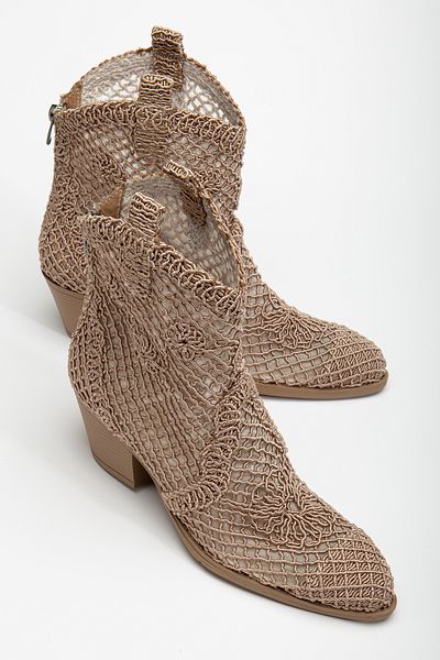 DENORA Μπεζ Nude Cream Mink Lace Western Cowboy κοντές καλοκαιρινές μπότες