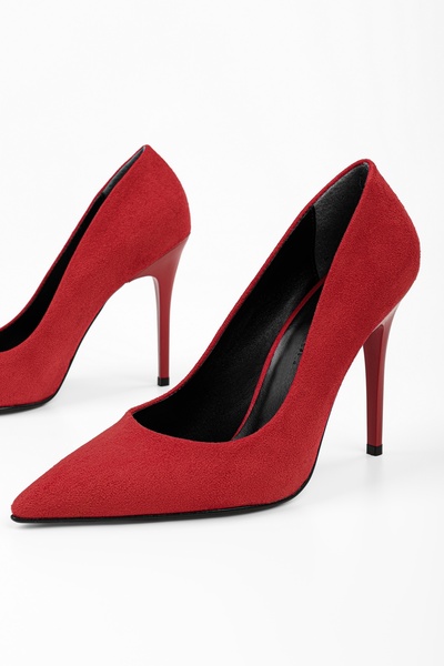 Shoeberry Kadin Kirmizi Süet Klasik Topuklu Stiletto