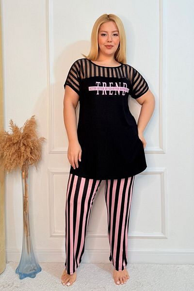 tarzımsüper Plus Size Luxury Pajamas Set with Elastic Waist Comfort Model Cotton Women's Pajamas Set