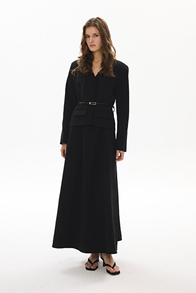 Hooopstore Μαύρο φόρεμα με τζάκετ με λεπτομέρεια από χρυσή ζώνη