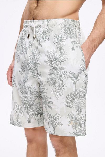 Haşema Pantaloni scurți pentru bărbați, kaki, cu model de palmier, pentru piscină și mare 5036
