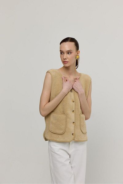 TUBİA Vestă de pluș cu buzunar Camel pentru femei