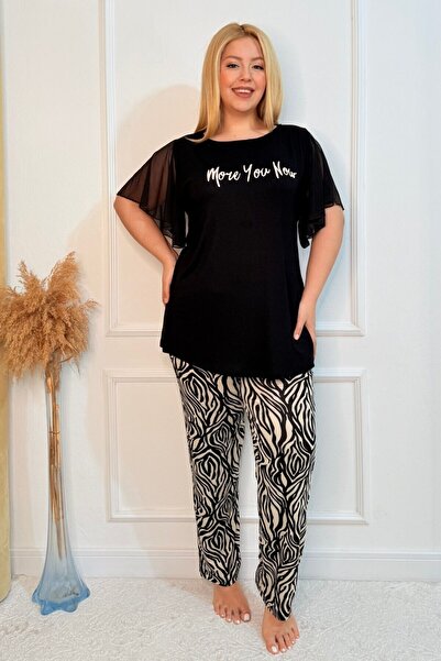 tarzımsüper Plus Size Luxury Pajamas Set with Elastic Waist Comfort Model Cotton Women's Pajamas Set