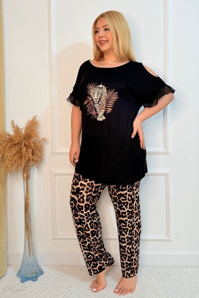 tarzımsüper Plus Size Luxury Pajamas Set with Elastic Waist Comfort Model Cotton Women's Pajamas Set