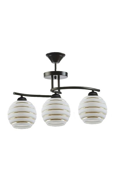 Uçar Fuji Modern Black Case Gold Striped Glass Living Room Living Room Chandelier Triple Chandelier