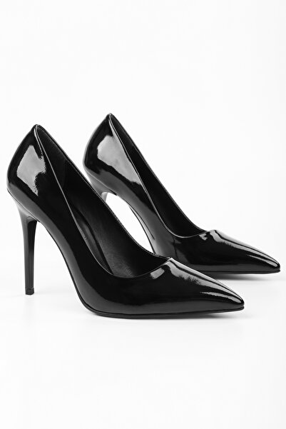 Shoeberry Dámské černé lakované jehlové podpatky Nakou z černé kůže