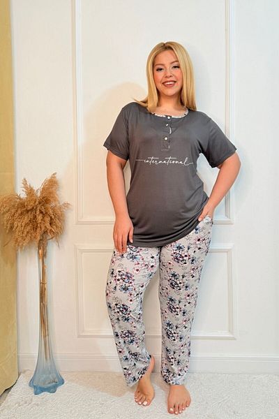 tarzımsüper Plus Size Luxury Pajamas Set with Elastic Waist Comfort Model Cotton Women's Pajamas Set