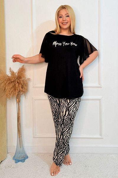 tarzımsüper Plus Size Luxury Pajamas Set with Elastic Waist Comfort Model Cotton Women's Pajamas Set
