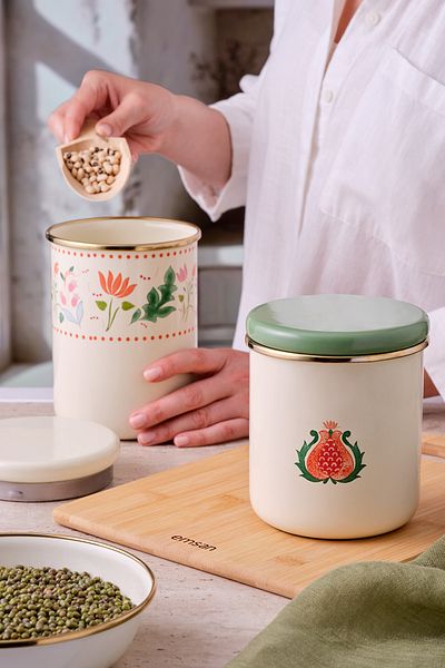 Emsan Pomegranate Enamel Large Flat Jar