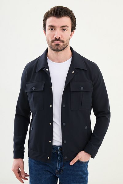 Mcr Straight Slim Fit Shirt Collar Men's Coat Navy Blue - 39636.25Y