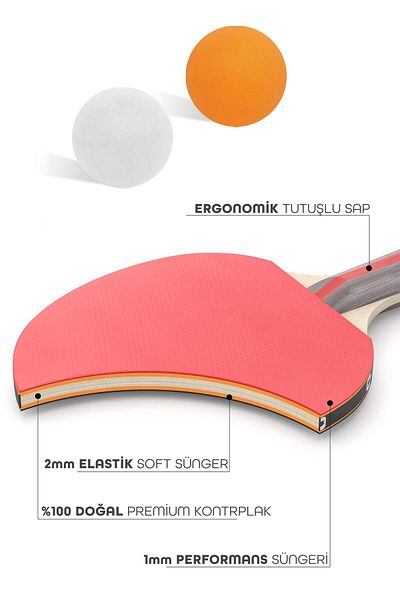 Telvesse 4Lly Length Table Tennis Racket Set 2 Rackets and 2 Balls for Amateur Level
