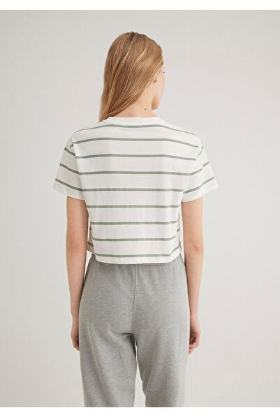 Mavi Green Striped Crop Cut Women's T-Shirt