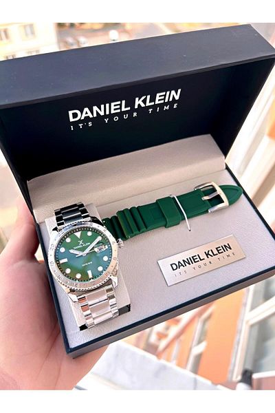 Daniel Klein ساعة يد رجالية 3 Atm مع تقويم بسوار من الفولاذ والسيليكون EDK.1.13980.3