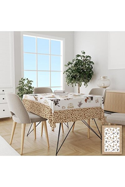 yok yok evim eve dair her şey مفرش طاولة منقوش بالقهوة، سهل التنظيف، مقاوم للبقع، بدون رعاية