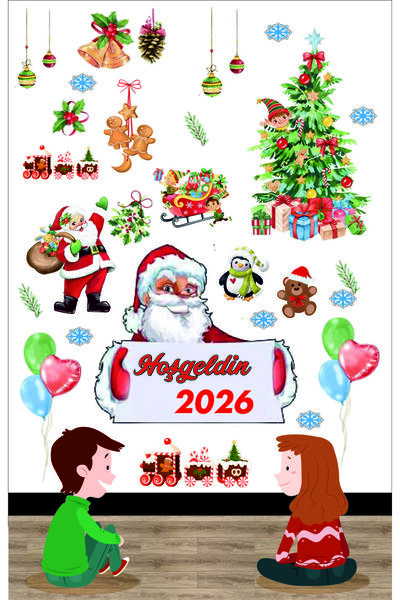Göktuğ Hediyelik Yılbaşı 2026 Sticker - Duvar Cam Çocuk Odası Etiket Seti 100...