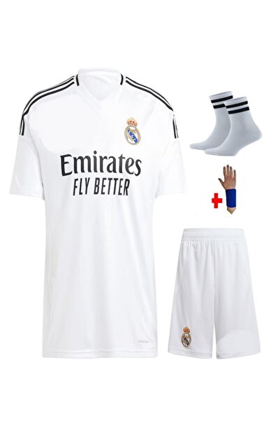 yenteks KOPYA - REAL MADRİD KYLİAN MBAPPE  ÇOCUK FUTBOL FORMA 4'lü Set FORMA+Şort+Çorap+Bileklik