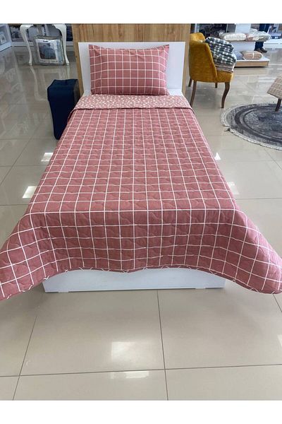 Sudem Home Collection Single Quilted Bed Cover Set Burgundy Square for Young Room