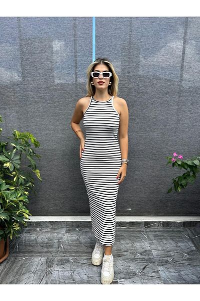 Kübra Tekstil Rochie fără mâneci cu dungi Lupinn Fashion pentru femei, rochie maxi lungime pentru femei
