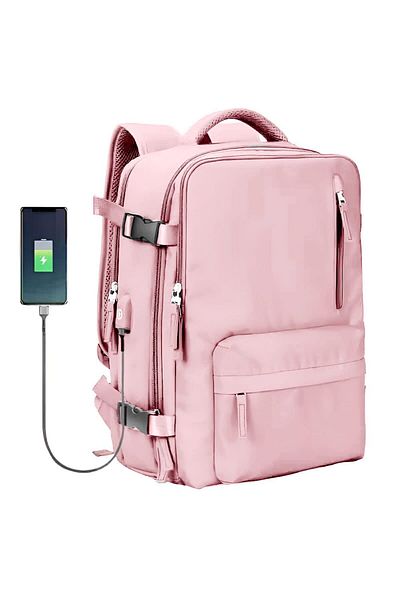 Quasar & Co. Rucsac ®,impermeabil,compartiment Pantofi,agatare Pe Troler,usb,textil,43x30x20cm,roz