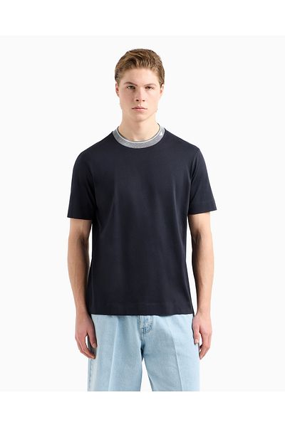 Emporio Armani Tricou pentru bărbați, cu croiala normală, din bumbac, cu gât rotund, brodat, bleumarin EM000853 AF12926-UB118