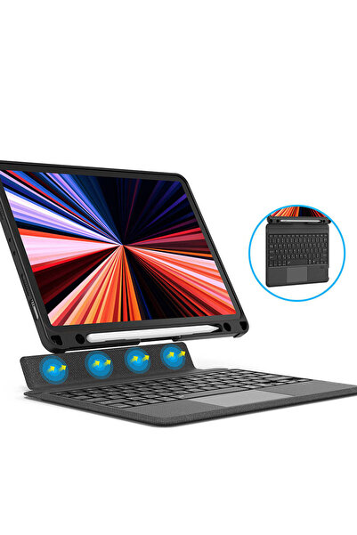 WIWU iPad Air 13 2025 Kılıf Wiwu Mag Touch Klavyeli Standlı Touchpadli Tablet Kılıfı Siyah