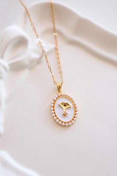 EFBUTİK Stainless Steel Gold Color Vintage White Pearl Bouguet Necklace