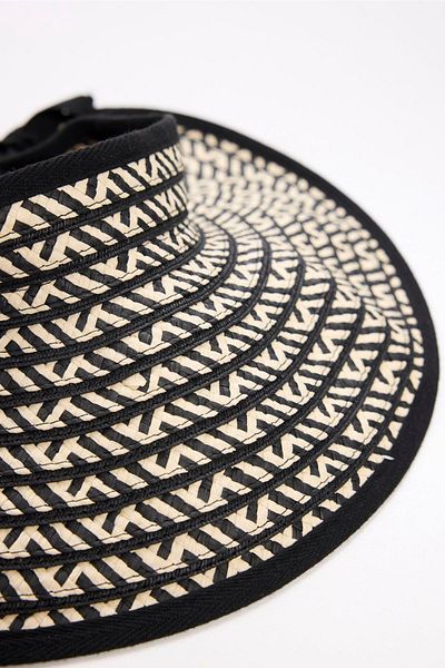 Haşema Foldable Patterned Black Visor Beach Hat with Binding Detail 90