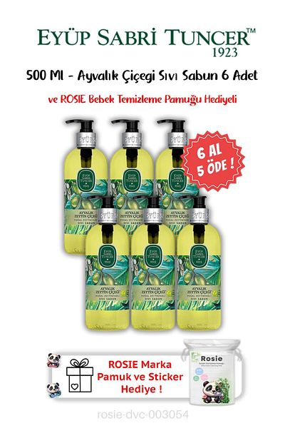 Eyüp Sabri Tuncer Ayvalık Olive Blossom Buy 6 Get 5 Liquid Soap 500 ml and Rosie Gift