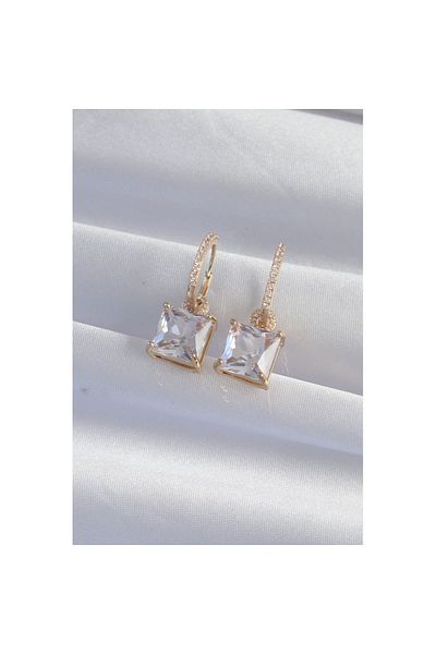 Skygo Brass Gold Color Square Zircon Cubic Zirconia Hoop Earrings - Tj-Bkp9295