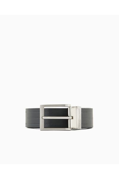 Emporio Armani Ανδρική μαύρη ζώνη από γνήσιο δέρμα με ανάγλυφο λογότυπο με μεταλλική πόρπη EM001772 AF15136-MC080
