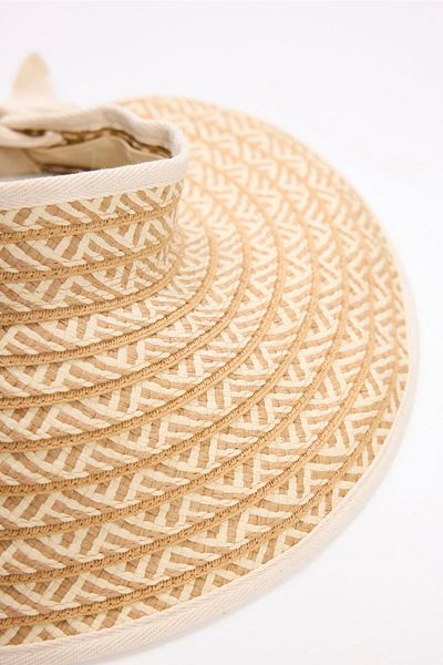 Haşema Foldable Patterned Ecru Visor Beach Hat with Binding Detail 90