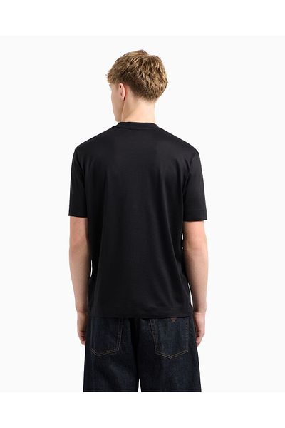 Emporio Armani Tricou negru cu mânecă scurtă, cu cusături, cu gât rotund, pentru bărbați EM 001023   AF13747-MC203