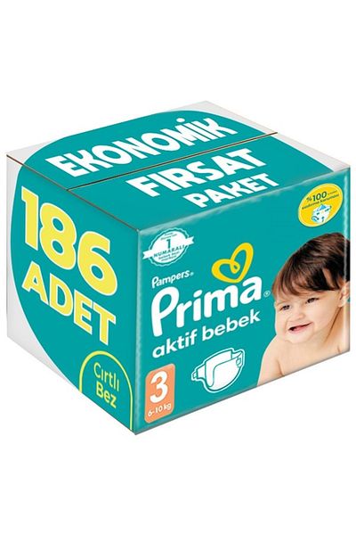 Prima Baby Diaper Size:3 (6-10kg) Midi 186 Pieces Economic Opportunity Pk