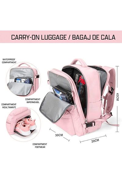Quasar & Co. Rucsac ®,impermeabil,compartiment Pantofi,agatare Pe Troler,usb,textil,43x30x20cm,roz