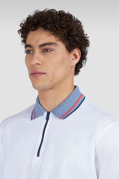PAUL&SHARK Men's Regular Fit 100% Organic Cotton Zippered White Polo Neck T-Shirt 25411285 -010