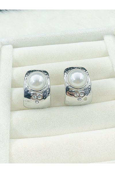 DS DİAMONDSHOP Steel Earrings with Pearl and Zircon Stone Model Byçkp-202503423