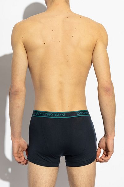 Emporio Armani Men's Soft Cotton Content Elastic Brand Logo Tape 3 Pack Navy Blue Boxer Em 000259   Af10779-Mb139