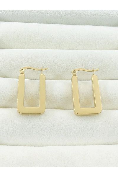 DS DİAMONDSHOP Steel Earrings Rectangular Ring Model Byçkp- 202503410