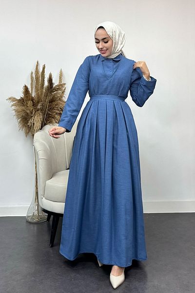 Tesettür Diyarı Πλισέ φόρεμα Gilet με πουκάμισο μέσα