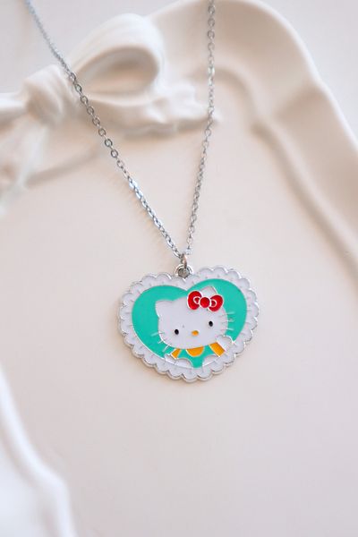 EFBUTİK Silver Color Chain Heart Hello Kitty Imported Necklace